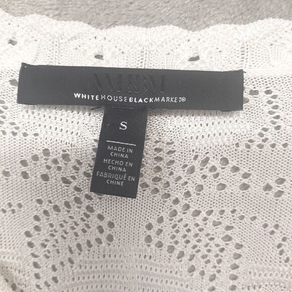 White House Black Market Pointelle Stitch 3/4 Sleeve Sweater Womens Sz S White - Picture 2 of 9